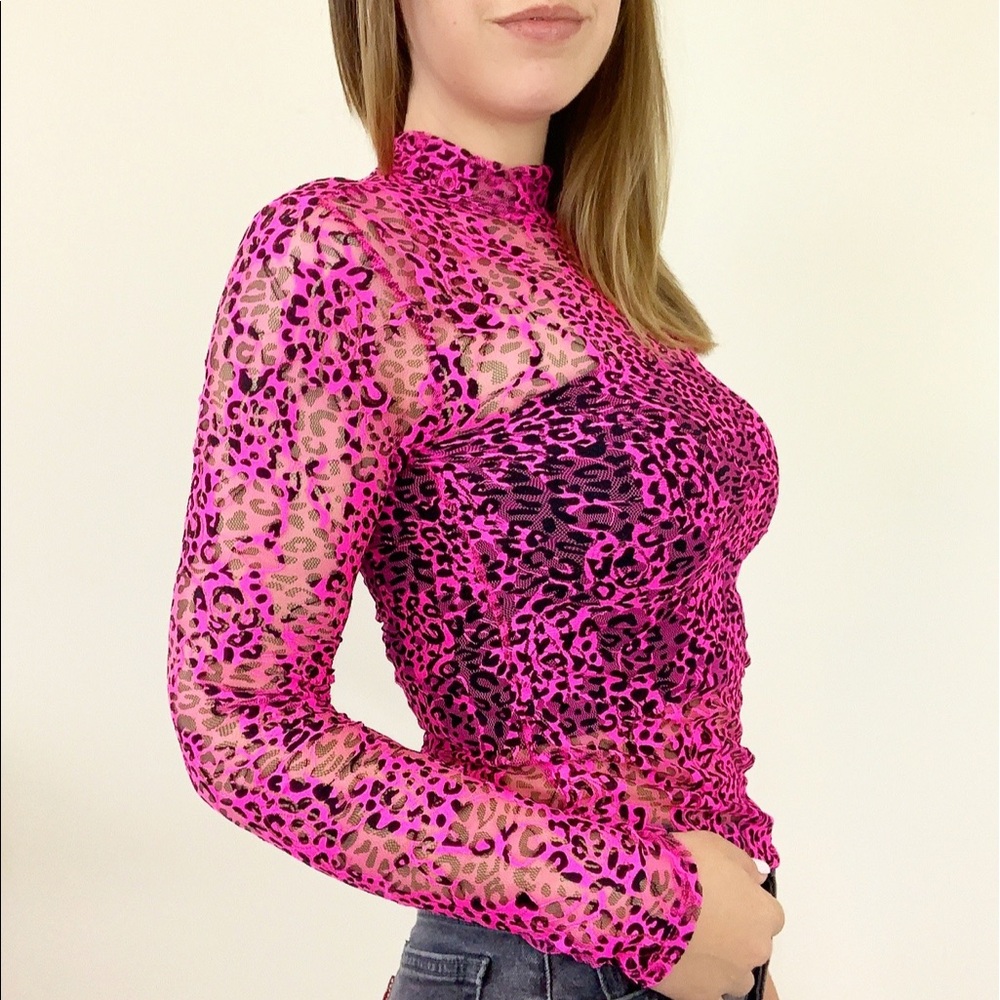 Sheer Leopard Print High Neck Top - Picture 4 of 6